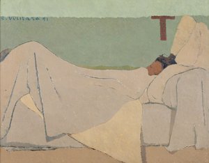 ベッドで、1891 作： Edouard Vuillard